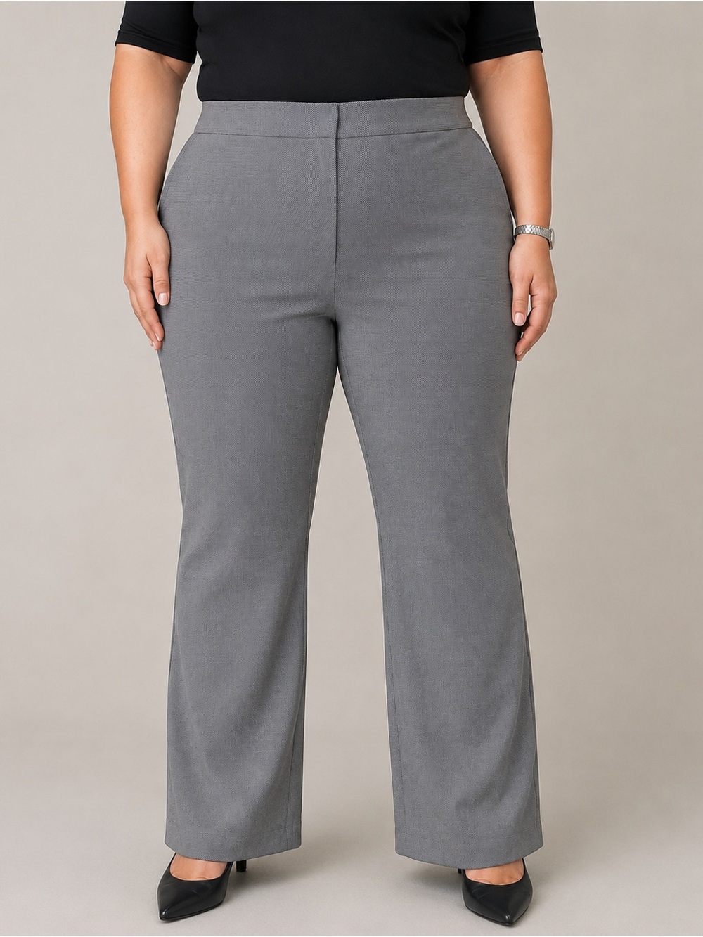 NWT Dana Buchman Bootcut Dress Pants Size 16 Gray Black Tummy Control Stretch XL